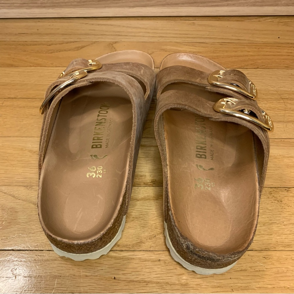 Birkenstock Arizona Big Buckle Slide Sandals in Antique Cognac Leather - Size 36 - Picture 4 of 9
